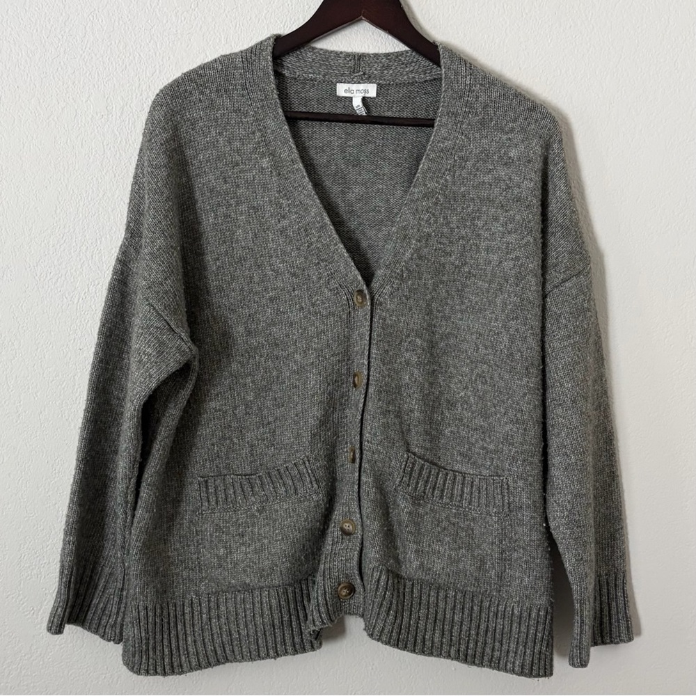 Ella Moss Women’s Gray Button Front Sweater Cardigan Size Large